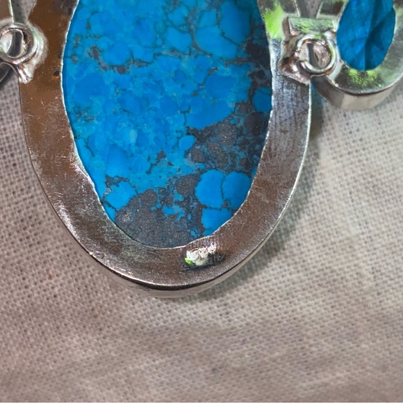 Gorgeous Tibetan Turquoise + Blue Topaz cluster statement cuff bracelet - Picture 12 of 15